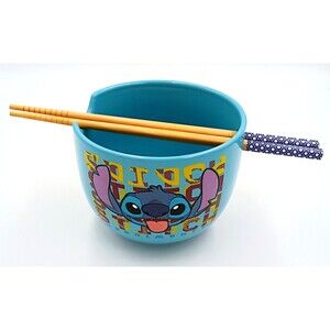 Disney LILO & STITCH Ceramic Ramen Noodle Bowl 20oz Silver Buffalo W/ Chopsticks